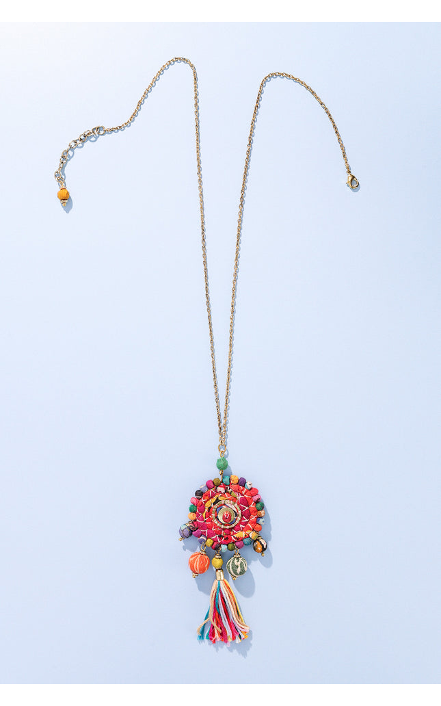 Vibrant Spiral Tassel Necklace