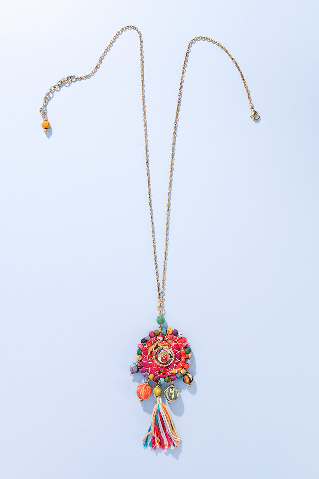 Vibrant Spiral Tassel Necklace