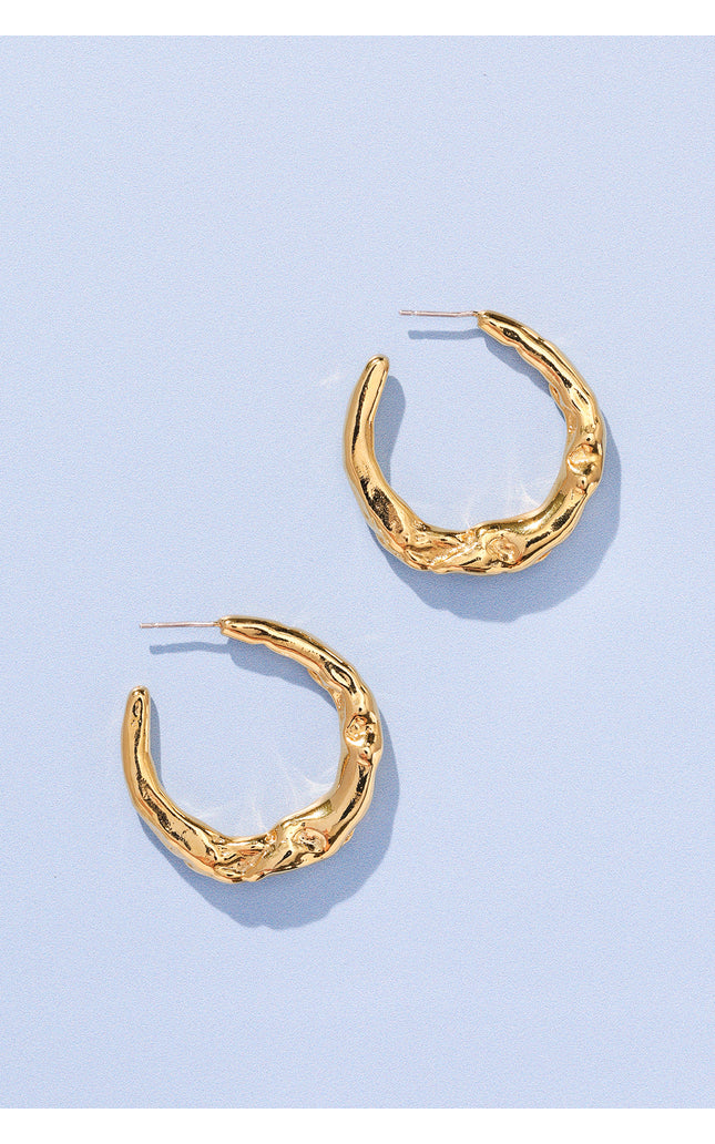 18K Gold Plated Organic Texture Hoop Earrings