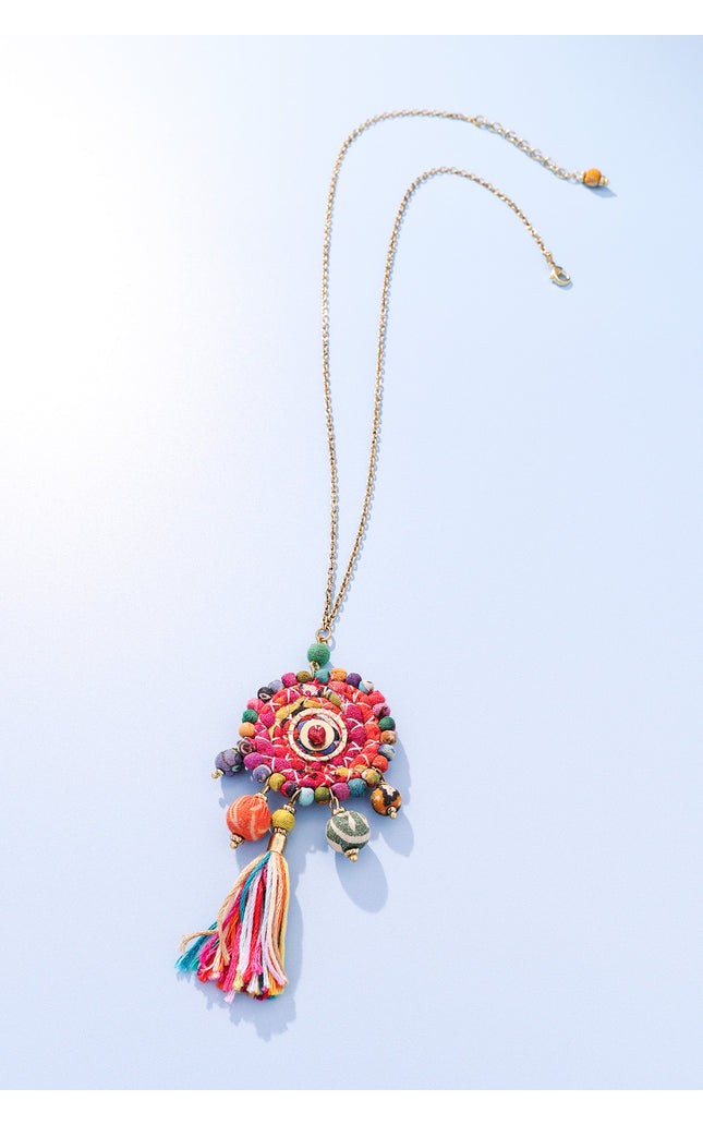 Vibrant Spiral Tassel Necklace
