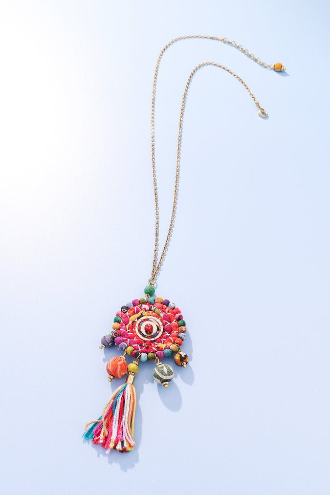 Vibrant Spiral Tassel Necklace