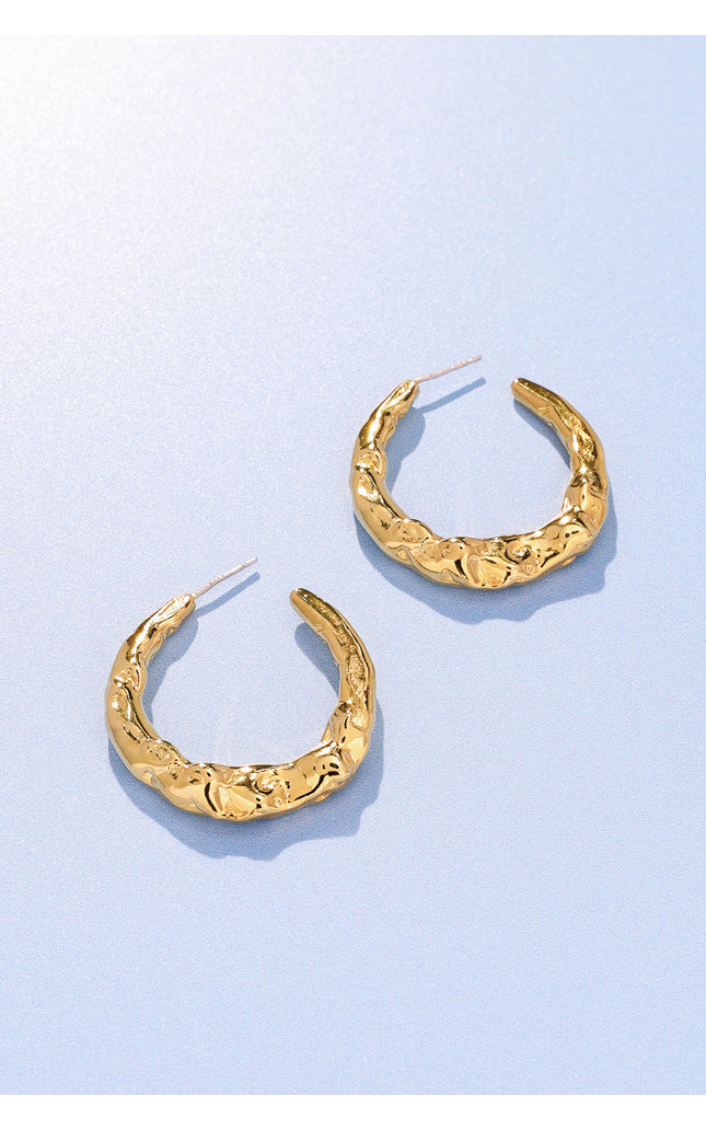 18K Gold Plated Organic Texture Hoop Earrings