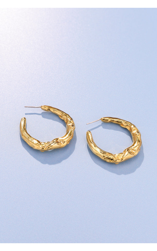 18K Gold Plated Organic Texture Hoop Earrings