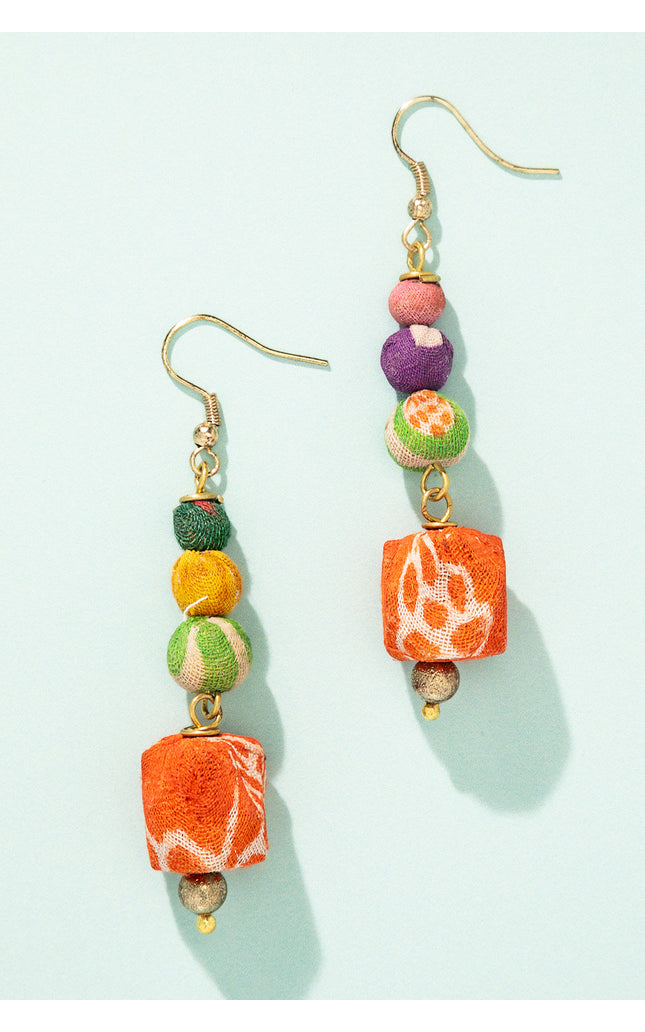 Playful Fabric Beaded Earrings