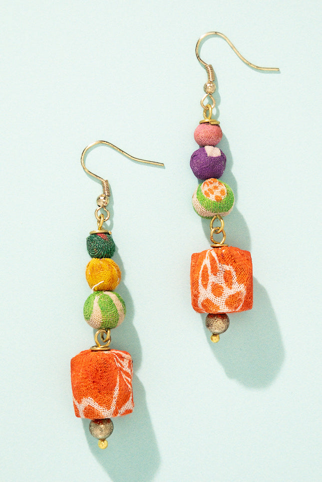 Playful Fabric Beaded Earrings