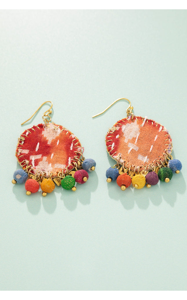 Patchwork Fabric Drop Earrings