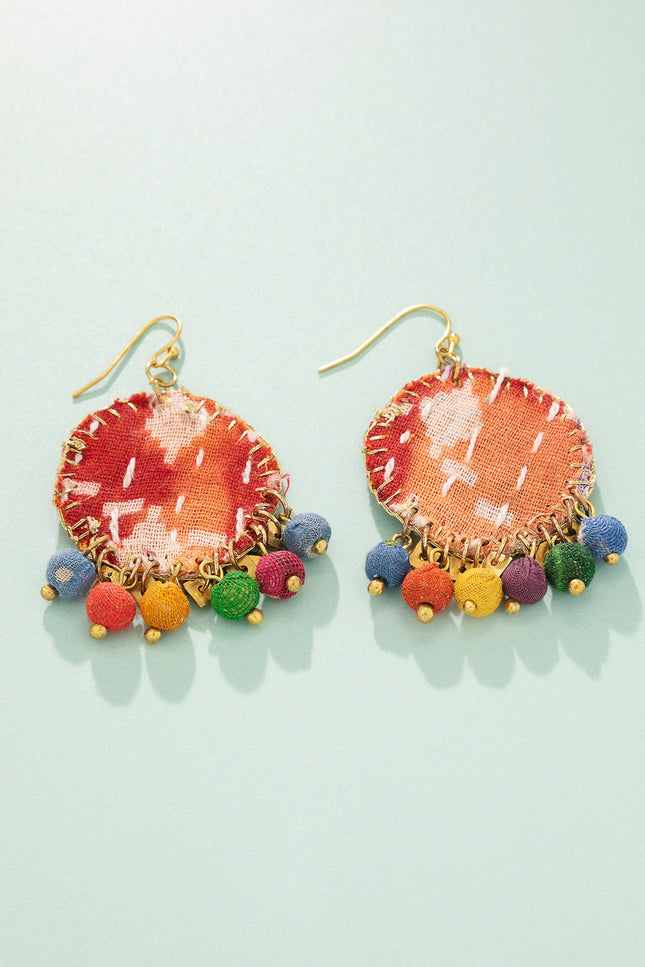 Patchwork Fabric Drop Earrings