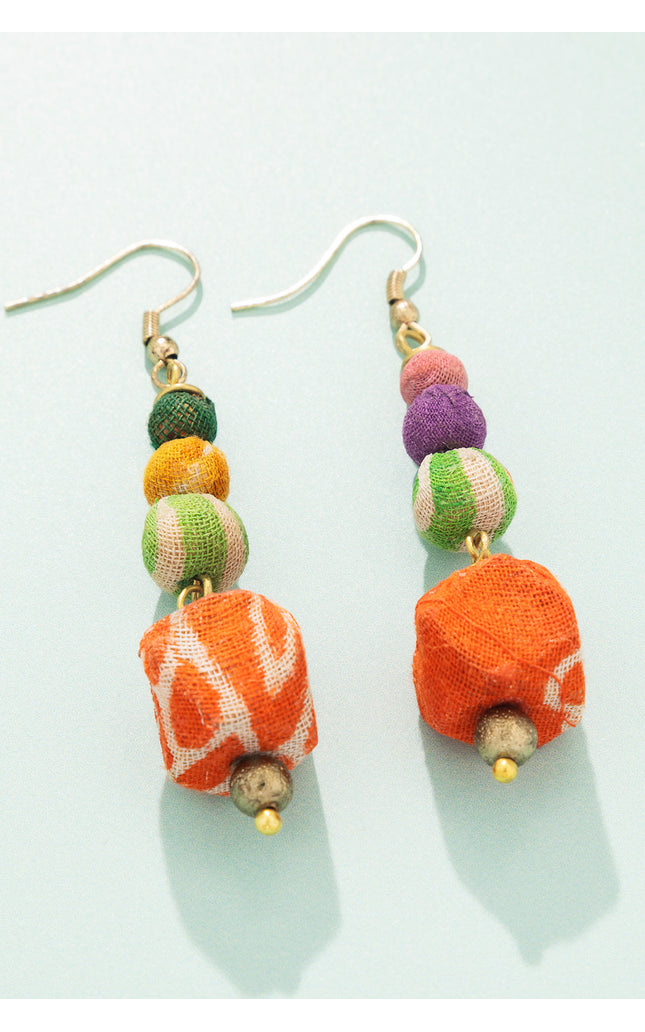 Playful Fabric Beaded Earrings