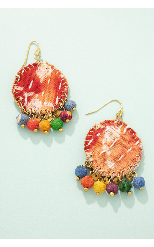 Patchwork Fabric Drop Earrings