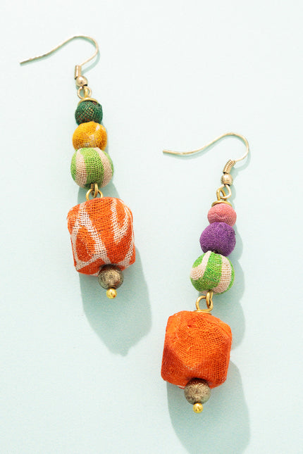 Playful Fabric Beaded Earrings