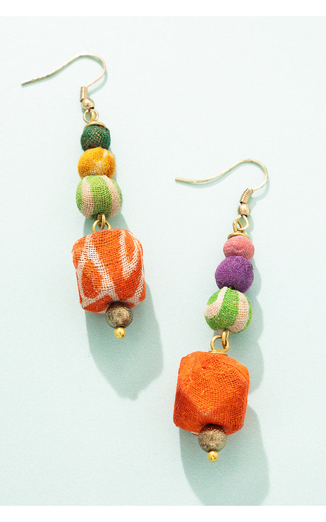 Playful Fabric Beaded Earrings