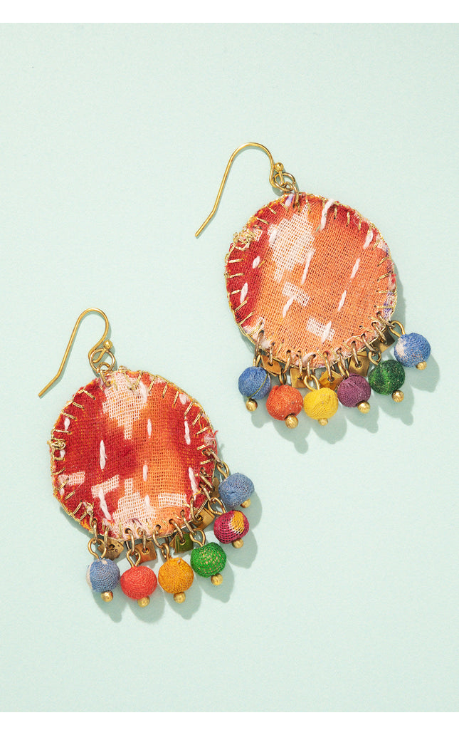 Patchwork Fabric Drop Earrings