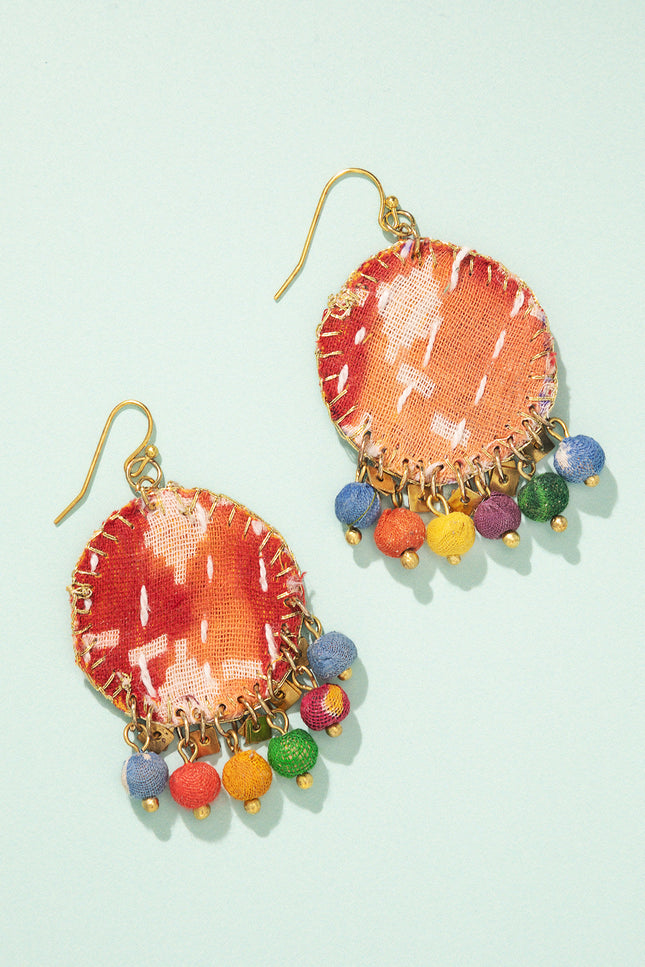 Patchwork Fabric Drop Earrings