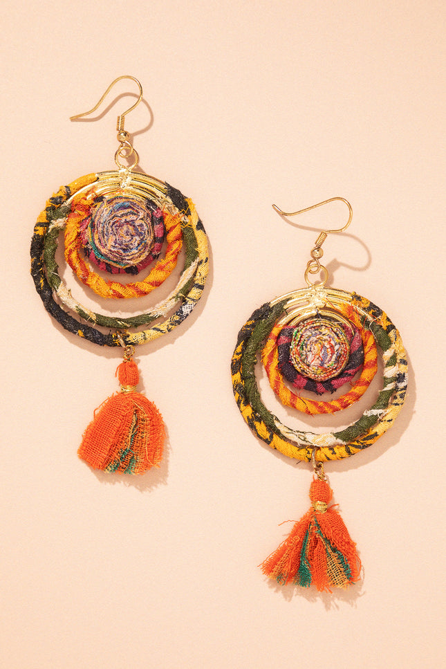 Spiral Tassel Circular Earrings