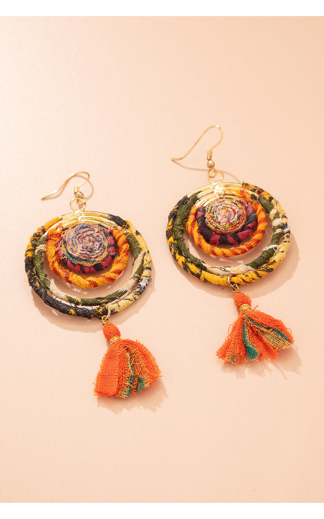 Spiral Tassel Circular Earrings