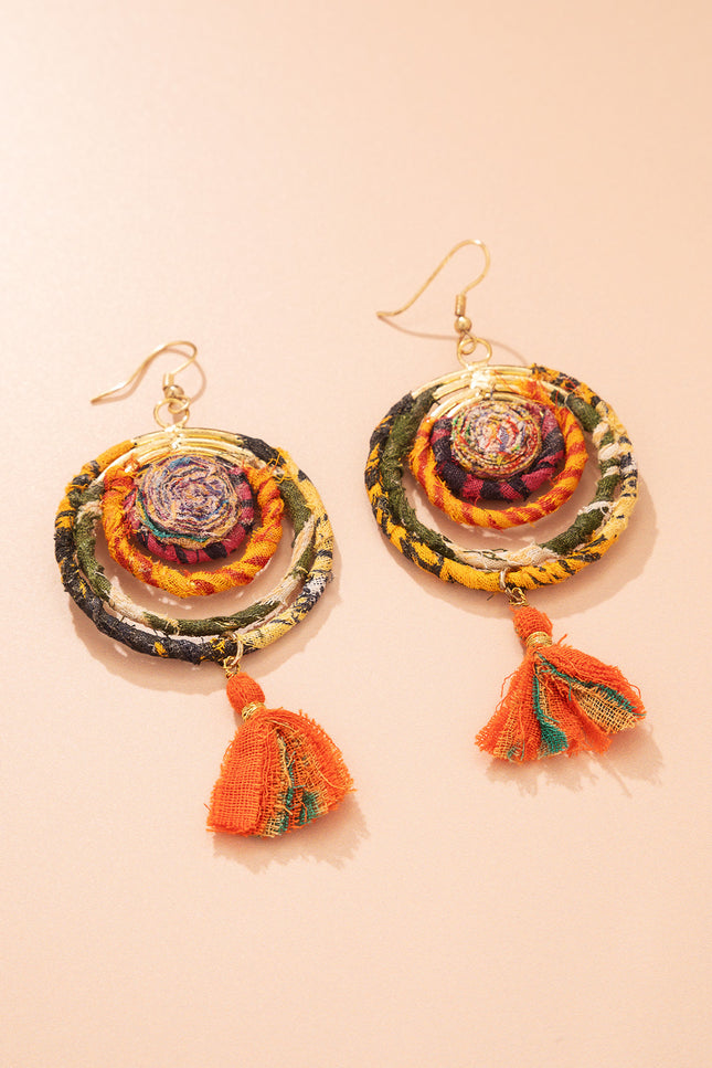 Spiral Tassel Circular Earrings