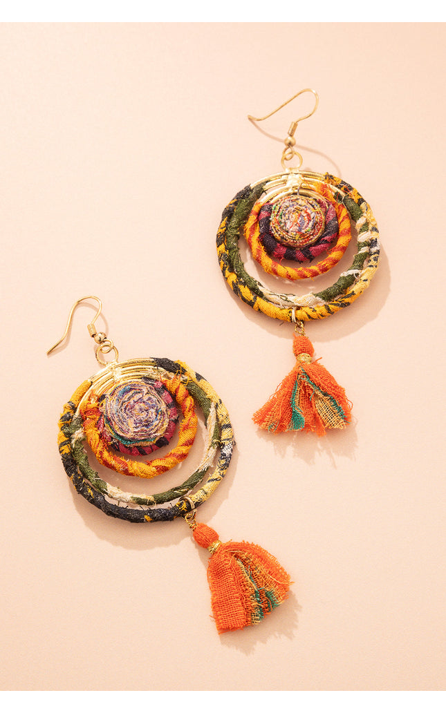 Spiral Tassel Circular Earrings