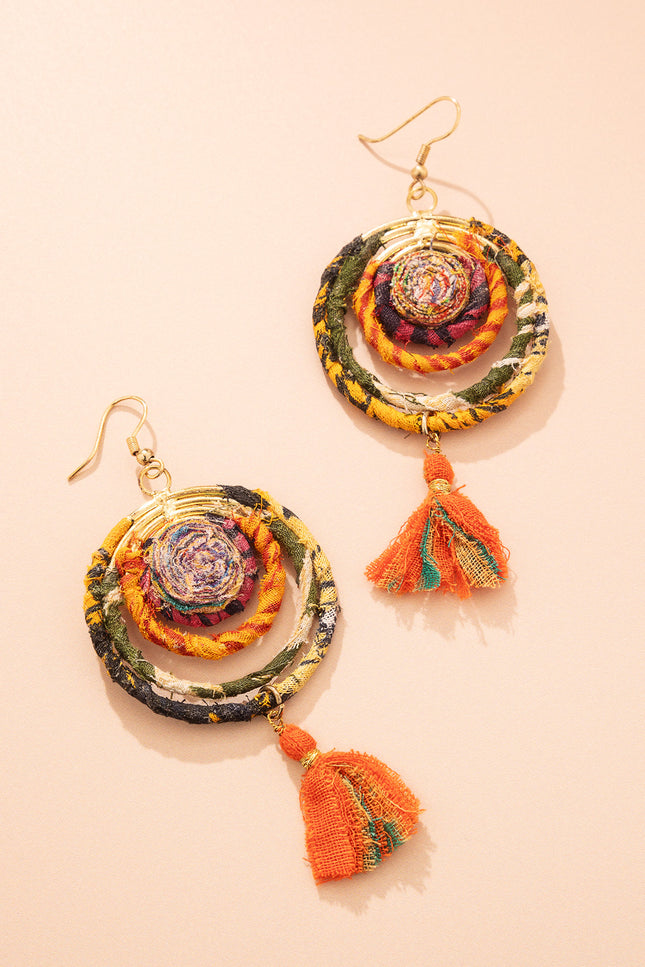 Spiral Tassel Circular Earrings