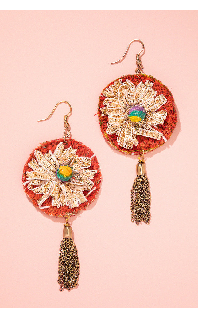 Floral Chain Tassel Earrings