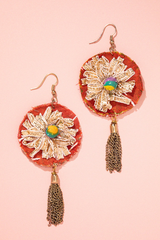 Floral Chain Tassel Earrings