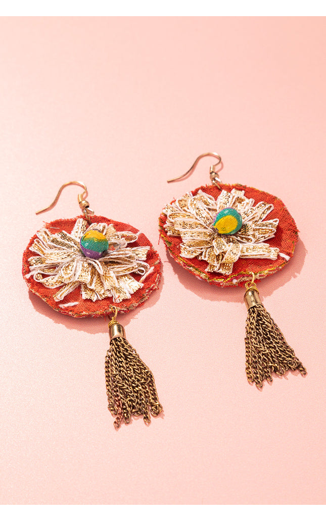 Floral Chain Tassel Earrings