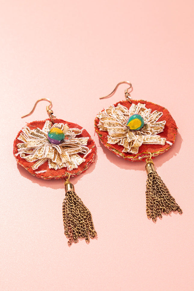 Floral Chain Tassel Earrings