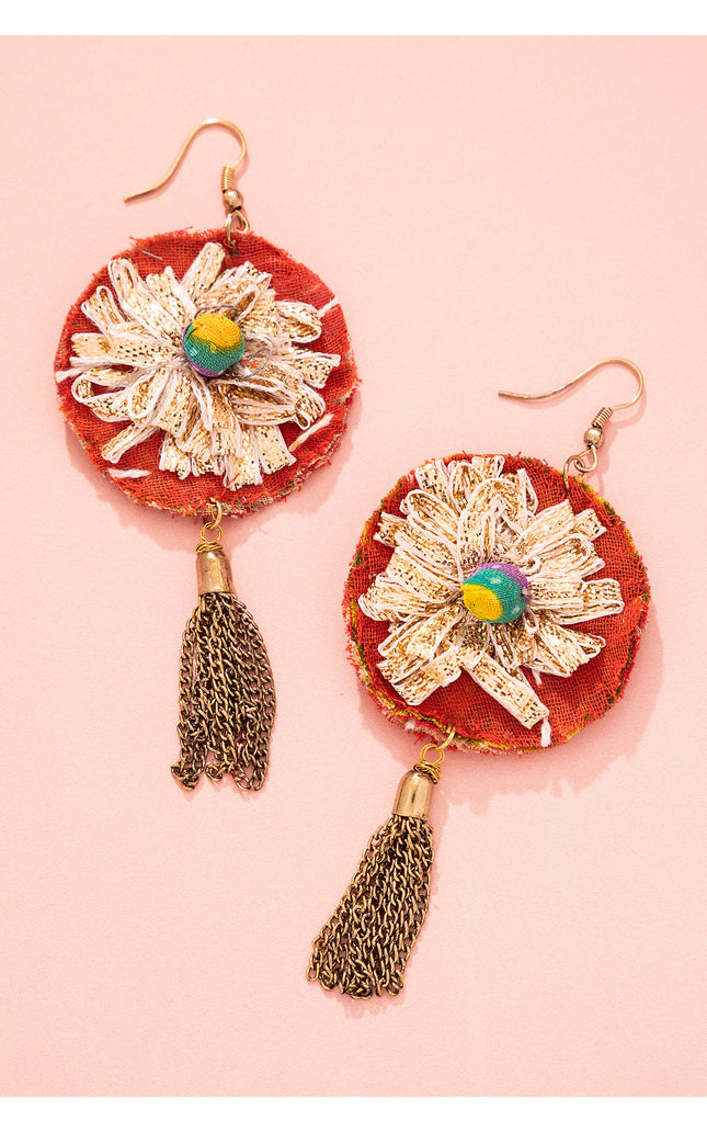 Floral Chain Tassel Earrings
