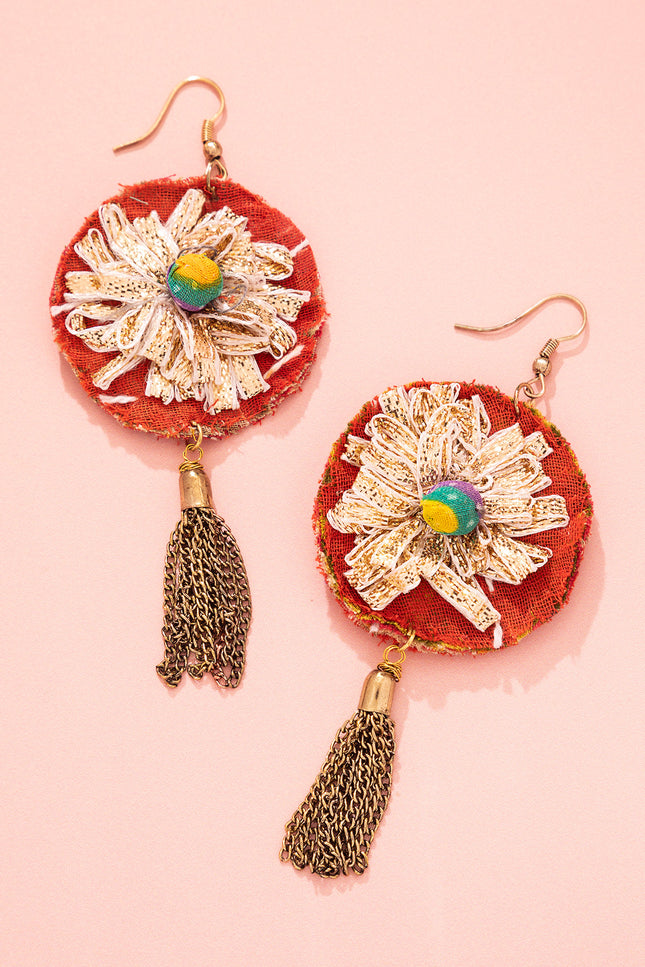 Floral Chain Tassel Earrings