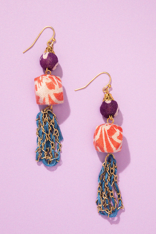 Multicolor Chain Tassel Earrings