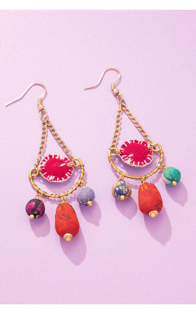 Fabric Drop Charm Earrings