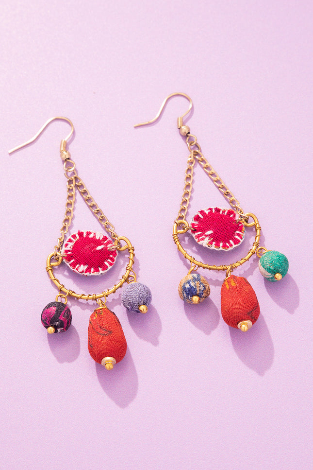 Fabric Drop Charm Earrings