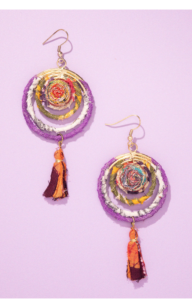 Spiral Tassel Circular Earrings