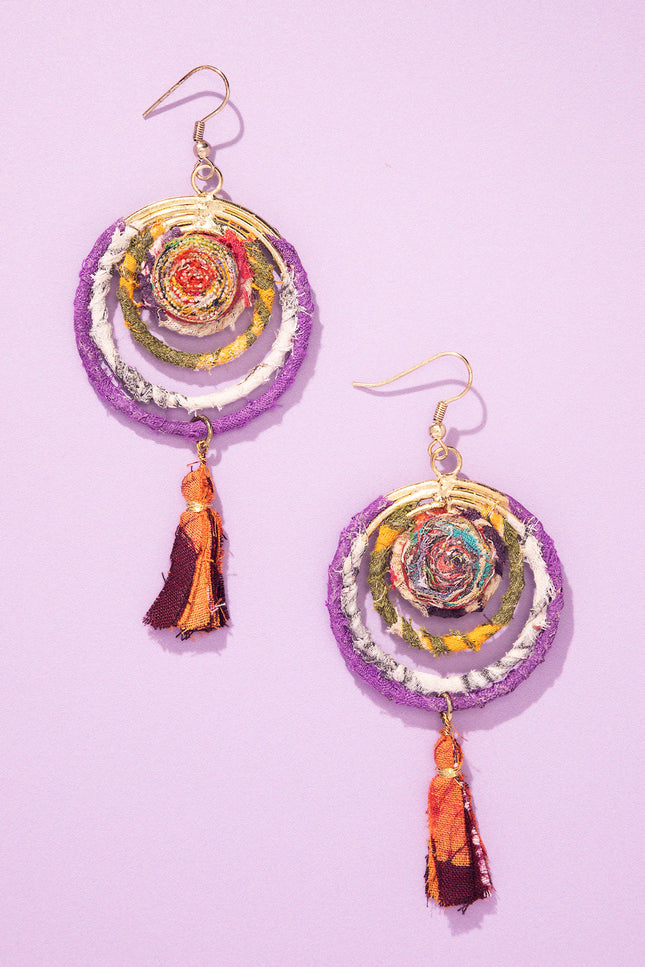 Spiral Tassel Circular Earrings