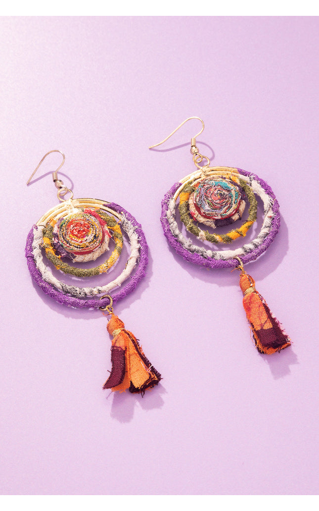 Spiral Tassel Circular Earrings