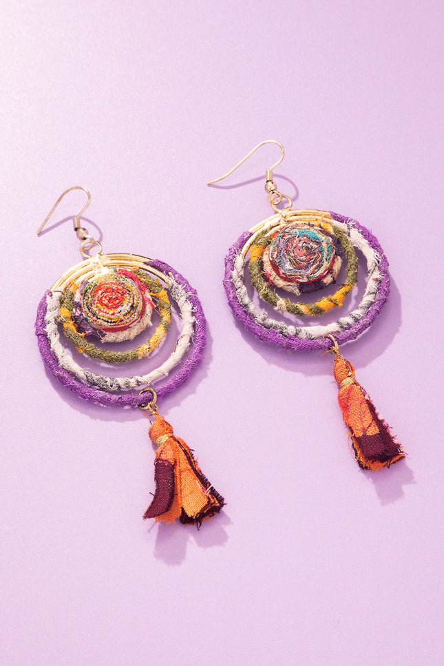 Spiral Tassel Circular Earrings
