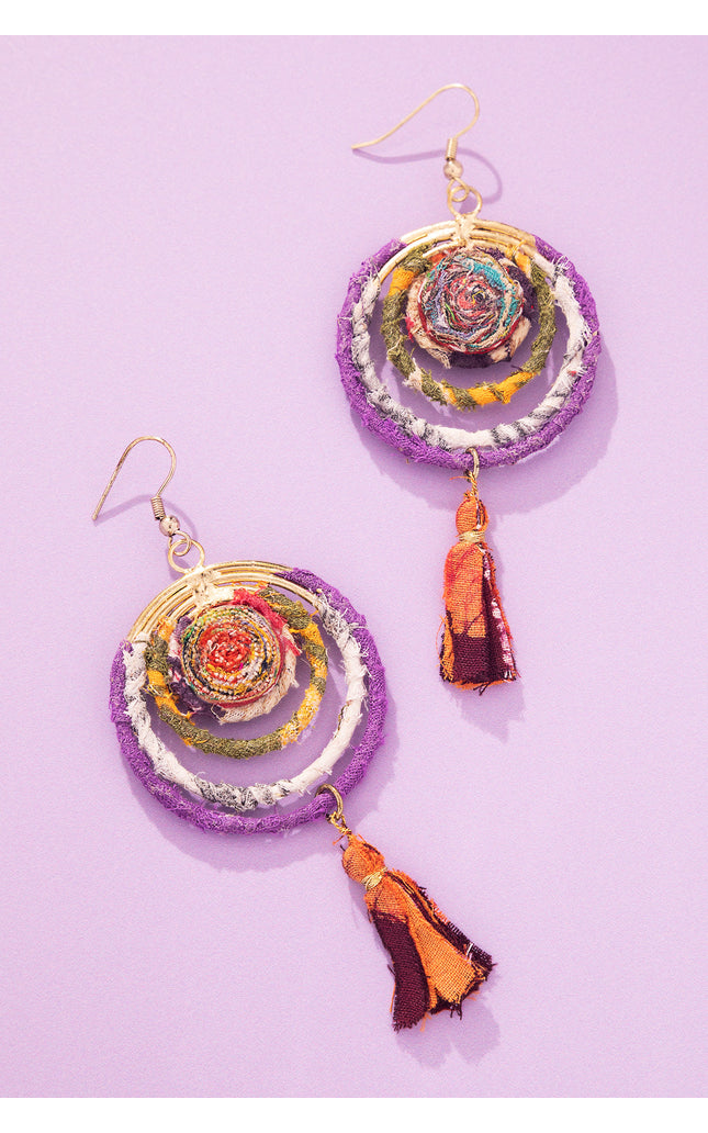 Spiral Tassel Circular Earrings