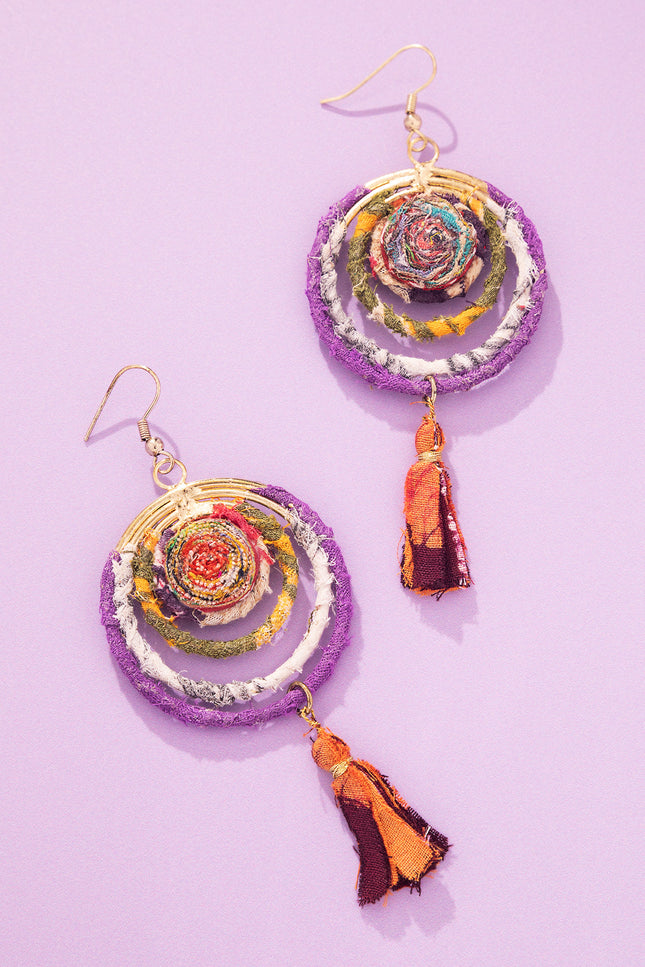 Spiral Tassel Circular Earrings