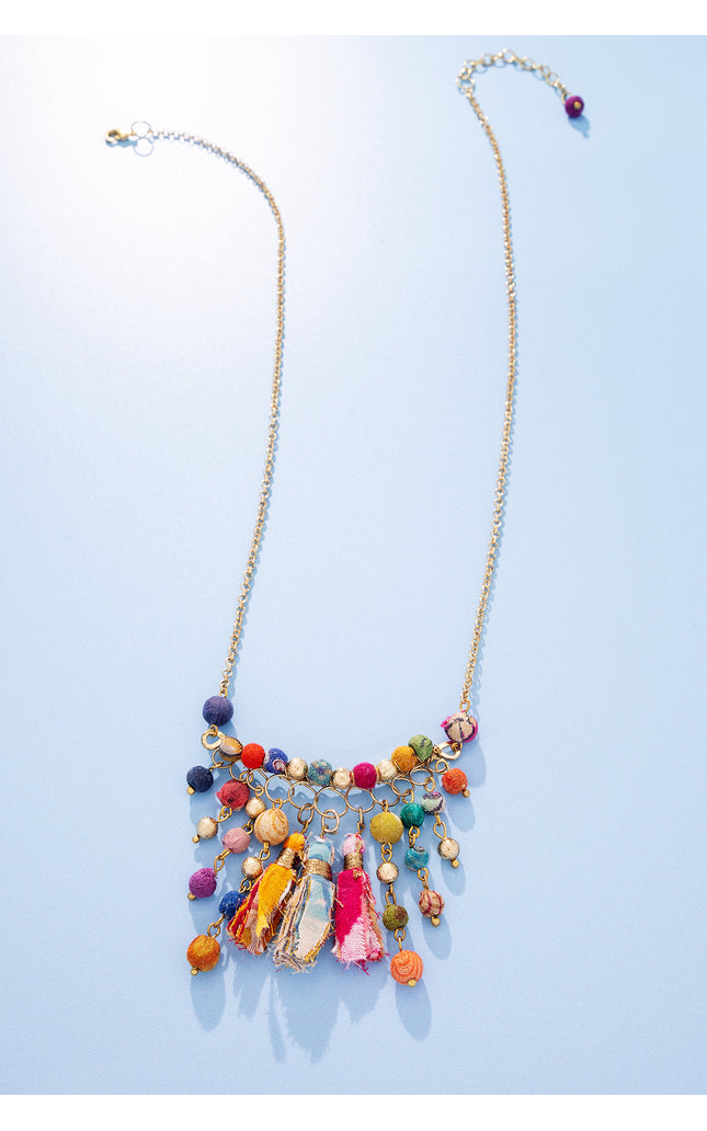 Vibrant Tassel and Bead Necklace