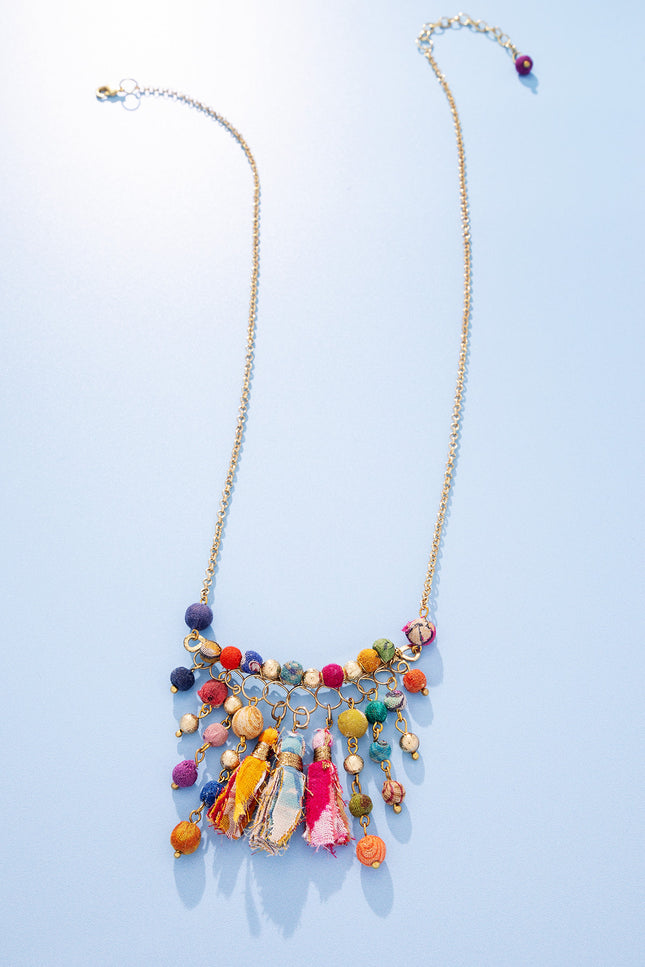 Vibrant Tassel and Bead Necklace