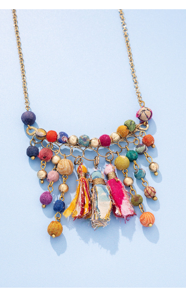 Vibrant Tassel and Bead Necklace