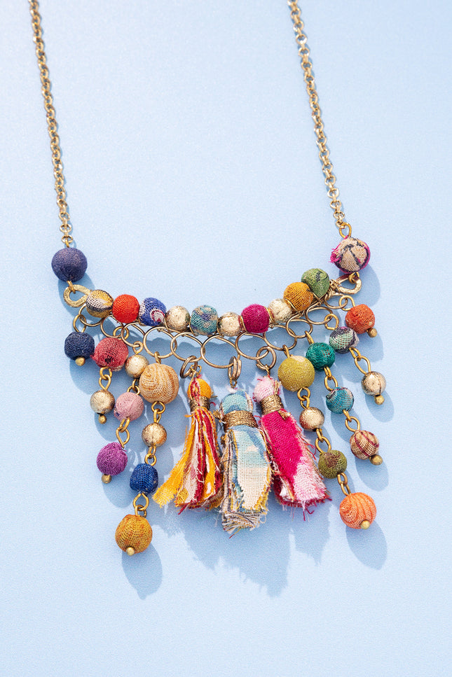 Vibrant Tassel and Bead Necklace